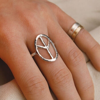 Organic Peace Symbol Hippie Ring In Silver Or Gold, 5 of 6