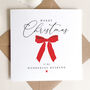 Christmas Card For Wife / Husband: Festive Red Bow And Red Heart Design, thumbnail 5 of 12
