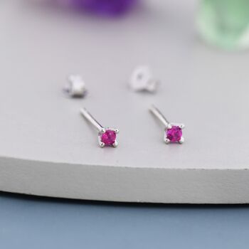 Sterling Silver Extra Tiny 2mm Ruby Pink Cz Stud Earrings, 7 of 12