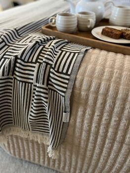 Hestia Modern, Striped Cotton Blanket Dark Olive Green, 6 of 12