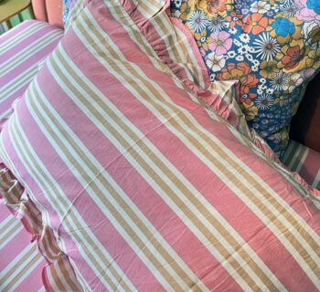 Vintage Stripe Organic Cotton Pillow Case Frilled, 3 of 3