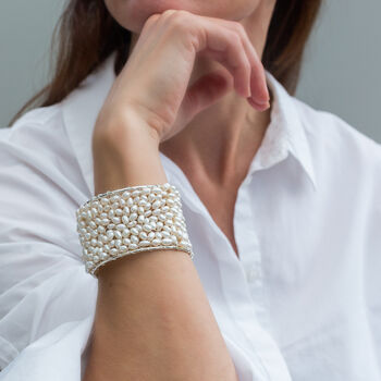 Statement Cuff Bracelet With Black Or White Pearls, 3 of 12