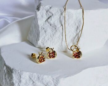 Pomegranate 18k Gold Plated Necklace And Earrings Giftset, 4 of 9