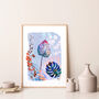 Cool Blue Flower And Leaf Art Print, thumbnail 3 of 8