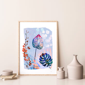 Cool Blue Flower And Leaf Art Print, 3 of 8