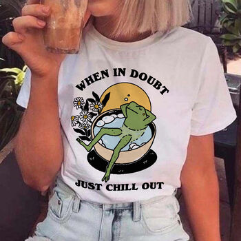 'When In Doubt' Chill Retro Cottagecore Frog Shirt By Kinder Planet Company