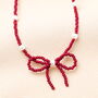 Pearl And Red Beaded Bow Pendant Necklace, thumbnail 2 of 4