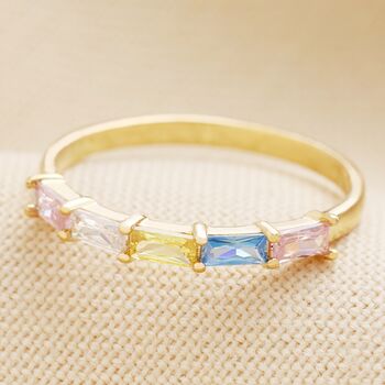 Colourful Baguette Crystal Band Ring In Gold, 3 of 5