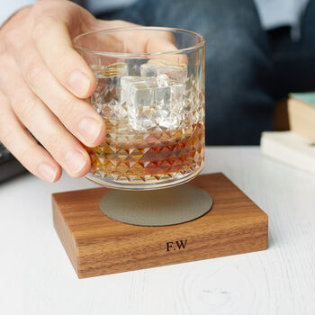 Personalised Wooden Whiskey Coaster With Leather, 5 of 9