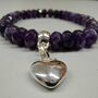 Amethyst Bead Bracelet With Sterling Silver Heart Charm, thumbnail 2 of 3