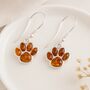 Sterling Silver Baltic Amber Paw Print Drop Earrings: Cat And Dog Lover Gift – 15mm, thumbnail 2 of 9