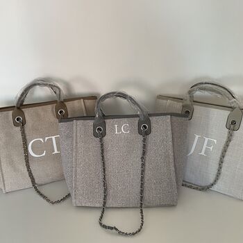 Personalised Custom Grey Large Chain Tote Beach Bag, 8 of 9