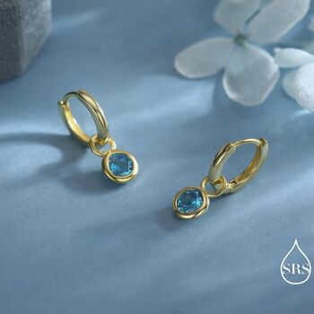 March Birthstone Aquamarine Blue Cz Hoop Earrings In Sterling Silver, 3 of 12