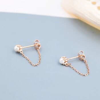 Sterling Silver Pearl And Chain Earrings, 2 of 12