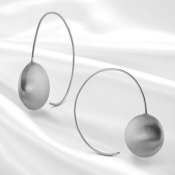 Three Quarter Hoop Earrings With Matt Disc In Silver, 2 of 3