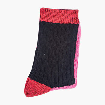 Glitter Mid Calf Ribbed Cotton Boot Socks Colour Block Black Pink, 3 of 4