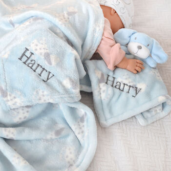 Personalised Blue Dalmatian Puppy Comforter And Blanket, 3 of 8