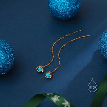 Sterling Silver Blue Opal Planet Threader Earrings, 4 of 11