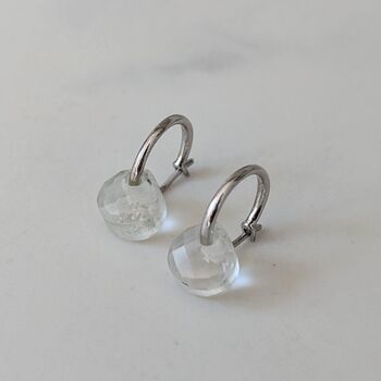 Clear Quartz Teardrop Birthstone Earrings, Silver, 3 of 6