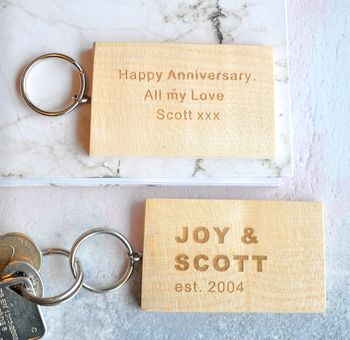 Personalised Wooden Anniversary Keyring, 2 of 4