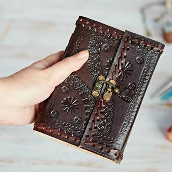 Handcrafted Indra Medium Embossed Leather Journal, 5 of 11