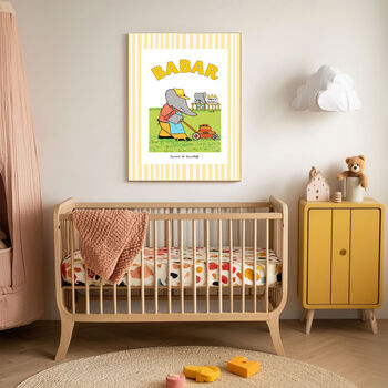 Babar The Elephant Stripy Gardening Nursery Art Print, 4 of 4