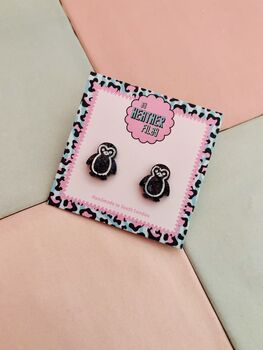 Penguin Glitter Resin Studs / Gift For Penguin Lovers / Christmas Studs, 4 of 5