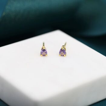 Extra Tiny Amethyst Purple Droplet Cz Stud Earrings, 3 of 11