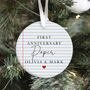 Personalised First Paper Anniversary Ceramic Ornament, thumbnail 4 of 7
