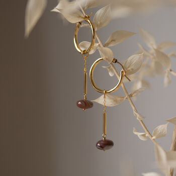 Agate Hoops 14k Gold Filled With Natural Botswana Beads, 2 of 7
