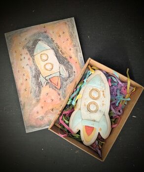 To The Moon And Back Rocket Biscuit And Greetings Card For Fathers Day, 2 of 7