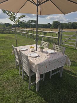 Blushed Vine Floral Outdoor And Indoor Tablecloth With Parasol Hole, 3 of 5