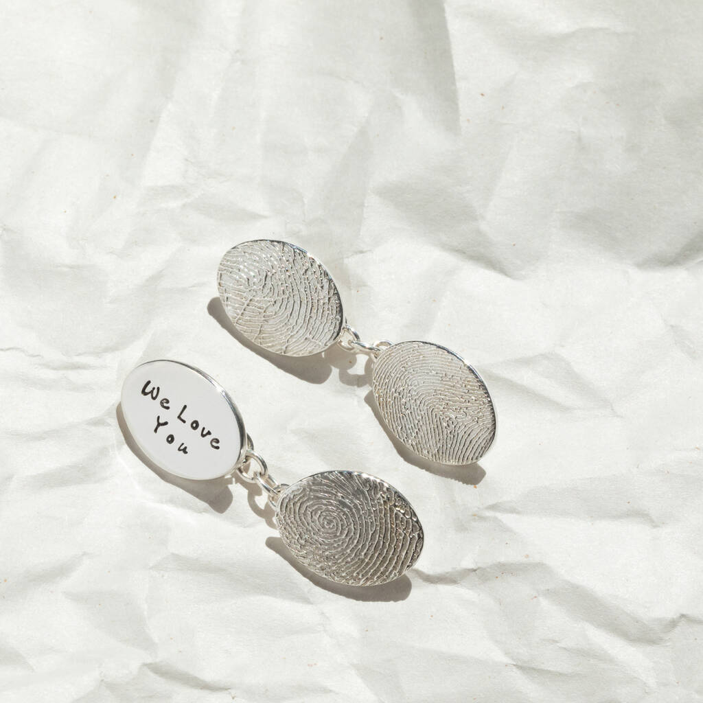 Double Fingerprint Stamped Oval Cuff Links, 1 of 7