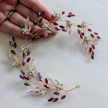 Burgundy Crystal Hair Vine, 4 of 7