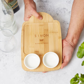 Personalised Bamboo Burger Board With Dip Bowls, 6 of 9