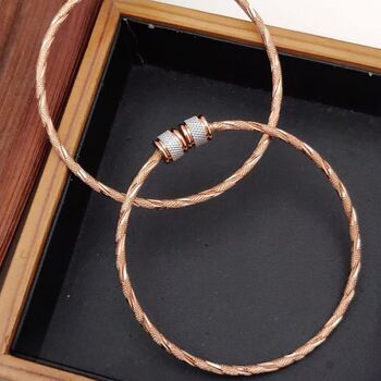 Slim Round Twist Rose Gold Minimalistic Thin Bracelet Bangle, 5 of 6