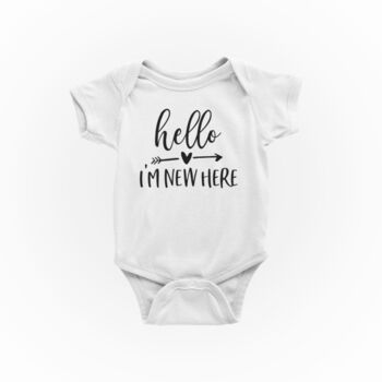 'Hello I'm New Here' Babygrow | New Baby Gift, 3 of 5