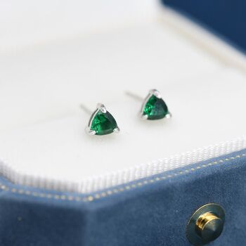 Trillion Cut Emerald Green Cz Stud Earrings, 7 of 11