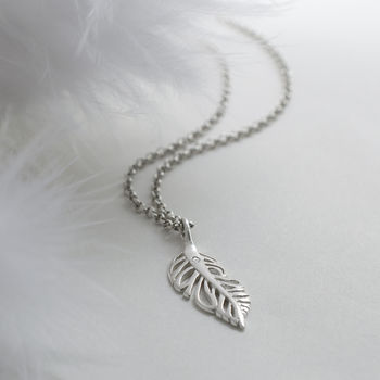 Sterling Silver And Diamond Feather Necklace, 5 of 7