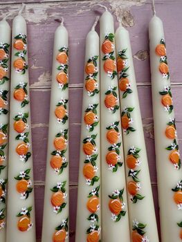 Hand Painted Pair Of Orange Blossom Taper Candles, 4 of 5