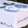White Tablecloth With Navy Blue Border, thumbnail 3 of 3