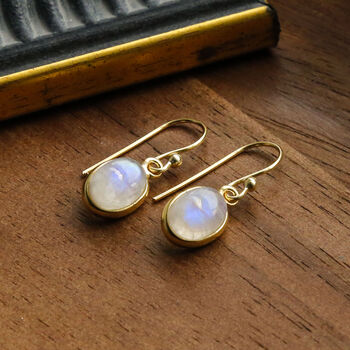 Gold Plated Moonstone Oval Earrings, 3 of 4