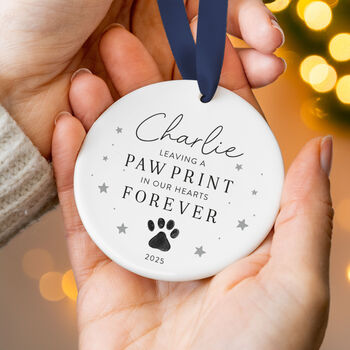 Pet Memorial Ornament Custom Name Paw Print 2025, 5 of 7