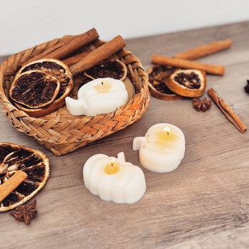 Set Of Three White Pumpkin Tea Light Candles, 10 of 10