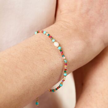 Multicoloured Semi Precious Beaded Bracelet With Freshwater Pearl, 2 of 4