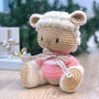 Hand Knitted Brown Lamb Bear With Personalised Ribbon, thumbnail 1 of 7