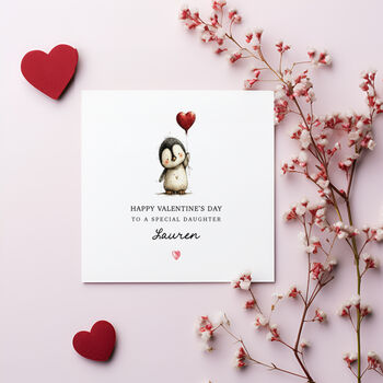 Personalised Penguin Valentine's Day Card For Daughter, Granddaughter Or Niece, 2 of 5