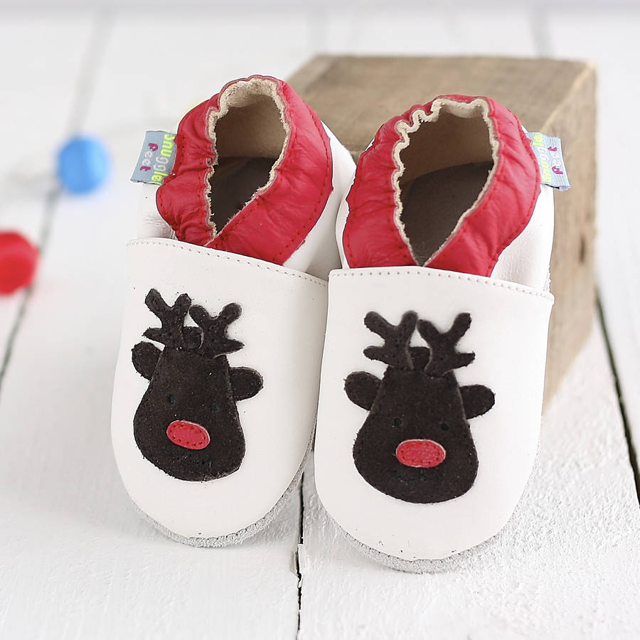 christmas reindeer soft leather baby shoes by snuggle feet ...