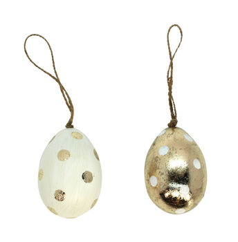 Six Gold And White Polka Dot Egg Decorations, 2 of 2
