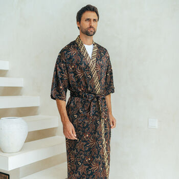 Full Length Black Men’s Kimono Robe, 2 of 6